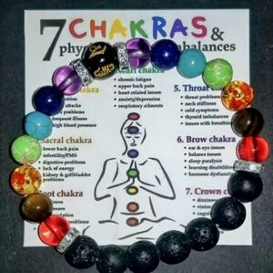 NEW 7 Chakras Healing Natural Stone & Lava Rock Bracelet